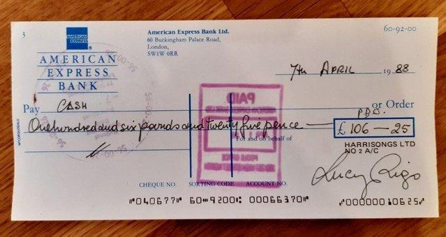 Preview of the first image of George Harrison 1988 American Express A/C Cheque Signed.