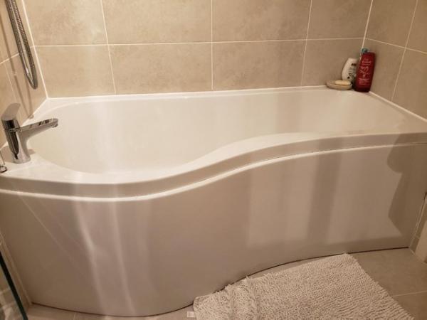 Image 1 of Shower Bath, Left side curve, White Acrylic