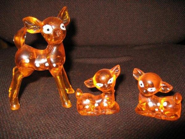 Image 2 of Vintage Orange Plastic Deer Family, Doe and 2 Baby Fawns Orn