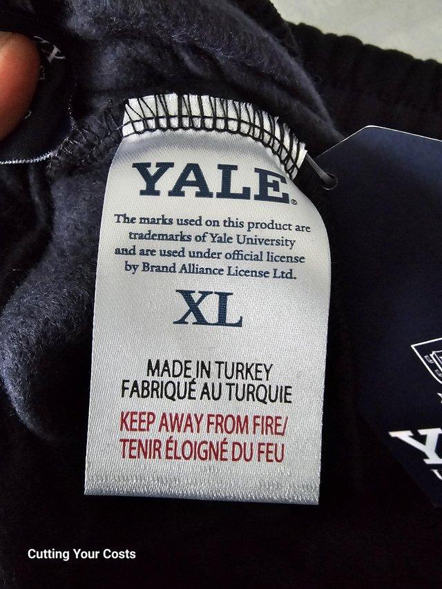 Preview of the first image of XL navy Yale University tracksuit bottoms..
