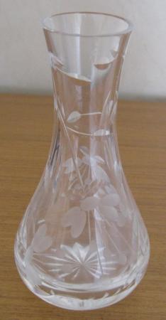 Image 1 of Crystal Bud Vase with Fuchsia design, 15.5cm tall