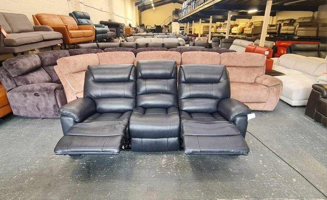 Image 11 of La-z-boy Staten midnight blue leather electric 3 seater sofa