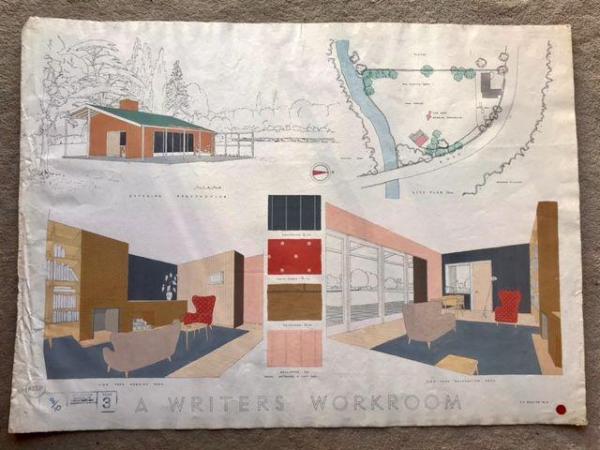 Image 1 of 1951 Student Architects drawing "A Writers Workroom"