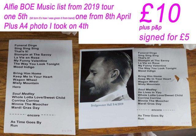 Preview of the first image of ALFIE BOE BAND PLAY LIST TOUR 2019.