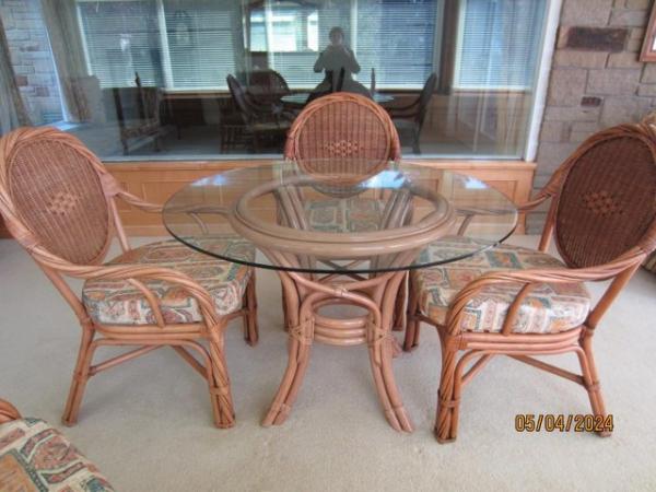 Image 2 of Ex Ponsfords glass top cane dining table & 4 chairs