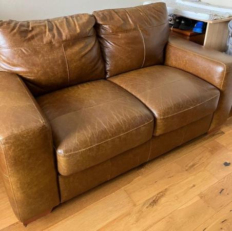 Image 1 of 2 seater leather sofa in vintage brown for sale