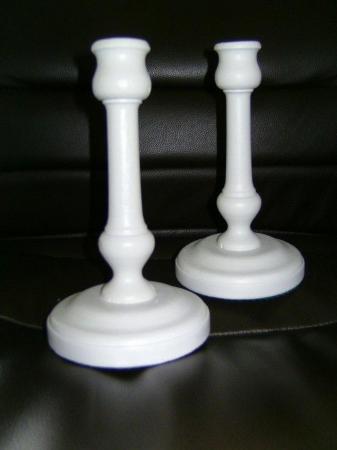 Image 1 of pair of vintage wooden candlesticks