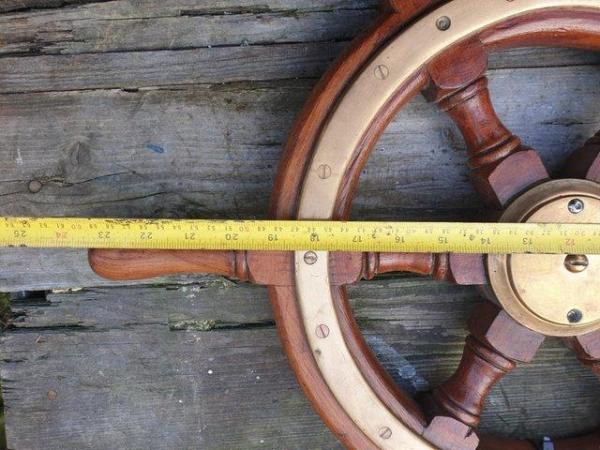 Image 4 of 2 boat steering wheels brass and wood 23ins long