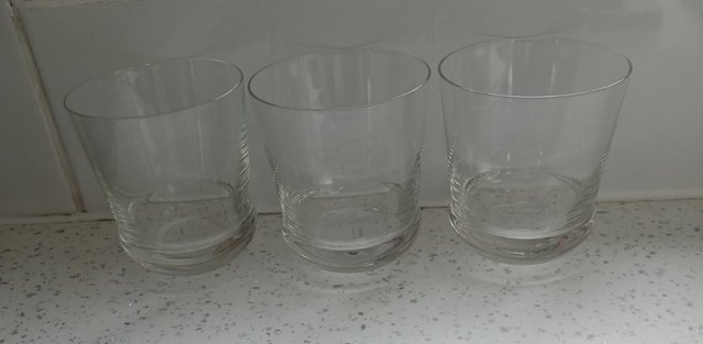 Image 10 of Set of 3 Plain Glass Whiskey Tumblers.  Vintage.