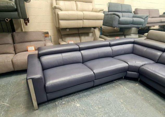 Image 3 of Torres blue leather electric recliner corner sofa