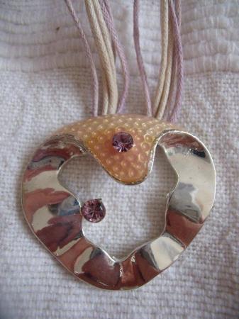 Image 3 of Silver coloured metal bangle-pendant/amethyst colour stones