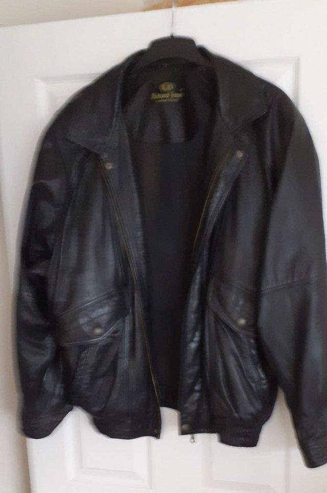 Preview of the first image of Men's Black Leather Bomber Jacket.