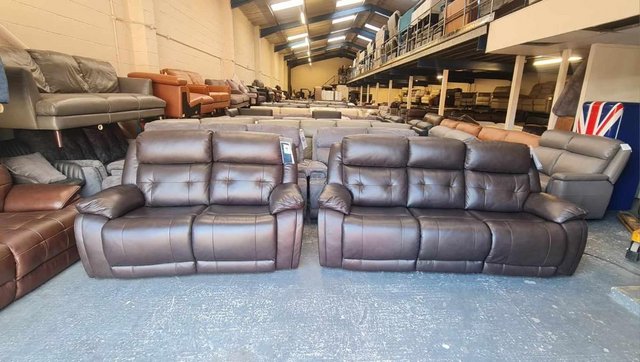 Preview of the first image of La-z-boy brown leather electric recliner 3+2 seater sofa.