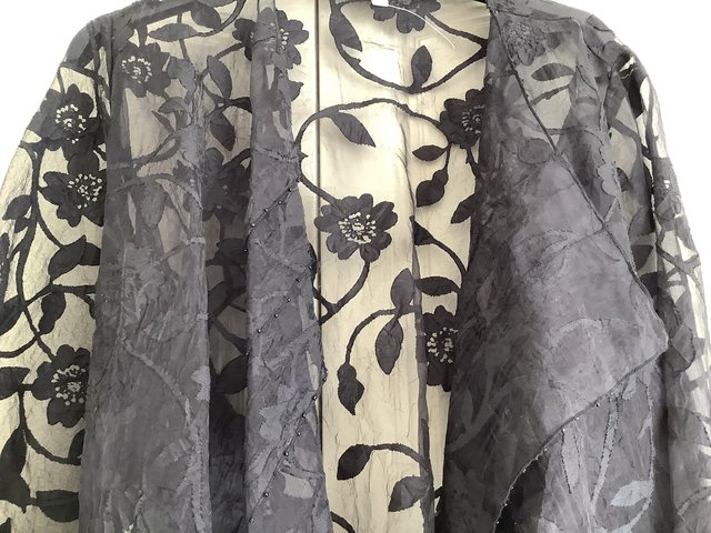 Preview of the first image of Chesca lace jacket with silk tie belt.