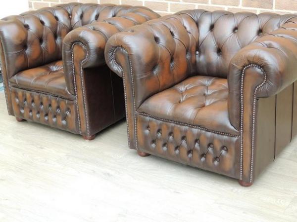Image 5 of Pair of Fully Buttoned Chesterfield Armchairs (UK Delivery)