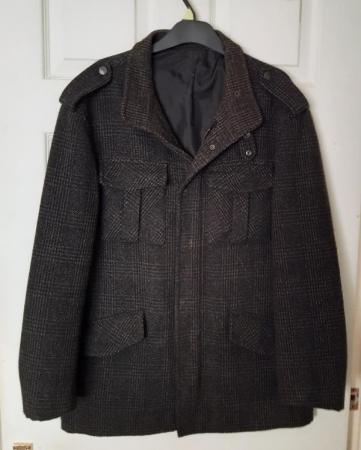 Image 1 of Mens Dark Wool Mix Grey Plaid Coat By Peter Werth - Size 3