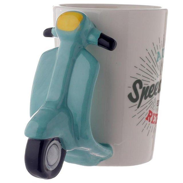 Preview of the first image of Fun Scooter Shaped Handle Ceramic Mug.  Free uk Postage.