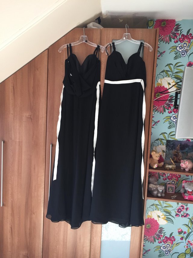 Preview of the first image of 2 x Sorella Vita Black W/ Ivory Sash Bridesmaids Dresses.