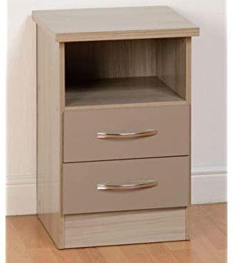 Preview of the first image of NEVADA 2 DRAWER BEDSIDE IN OYSTER GLOSS/ LIGHT OAK EFFECT.