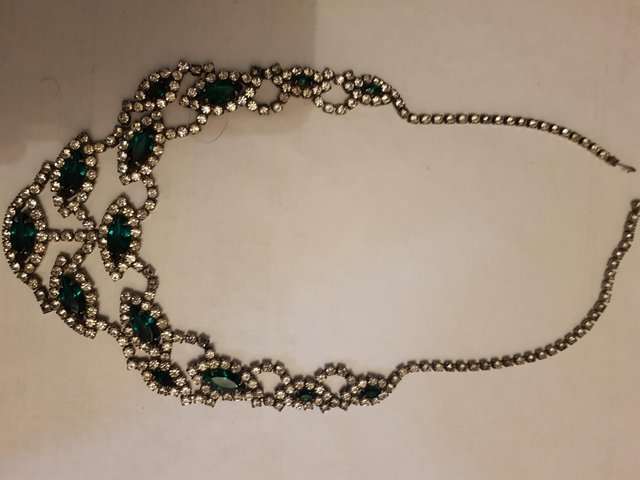 Preview of the first image of Rhinestone faux emerald baguette necklace x 1.