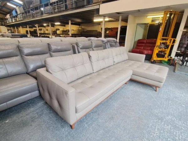 Image 6 of Dwell Albi grey leather chaise corner sofa