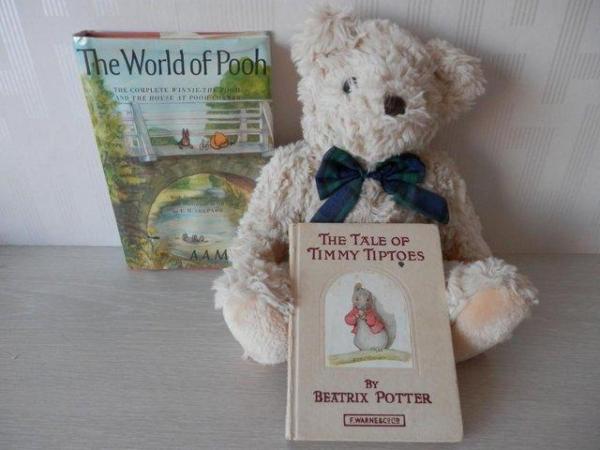 Image 1 of Old Teddy Bear (BHS) & Old Books- Beatrix Potter/Winnie The