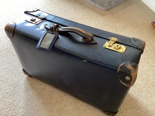 Preview of the first image of Large Navy Blue Vintage Suitcase.