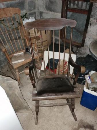 Image 1 of Vintage antique dark wood rocking chair