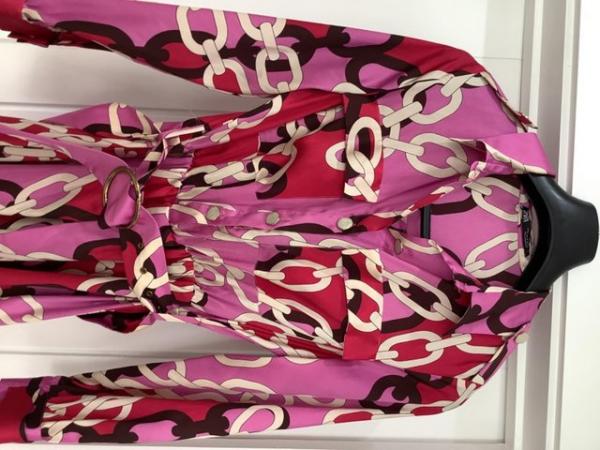 Image 3 of Pink red and cream chain detail silk long dress size 12 zara