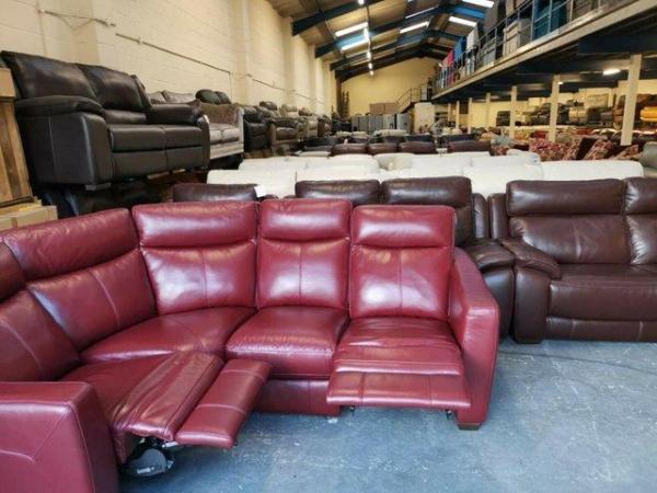 Image 8 of Midi berry red leather electric recliner corner sofa