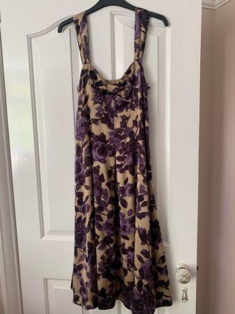 Image 3 of Lk Bennett purple and gold floral dress. Silky material line