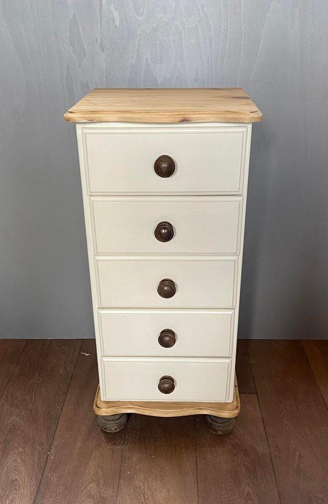 Preview of the first image of Solid wood tall boy drawers cream.