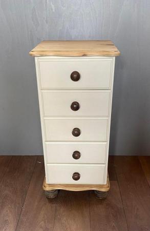 Image 1 of Solid wood tall boy drawers cream