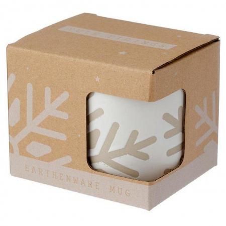 Image 3 of Stoneware Mug White Glaze Relief - Snowflake.  Free uk post