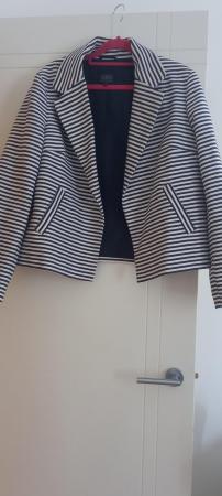 Image 1 of M&SCollection blue and white striped jacket 14