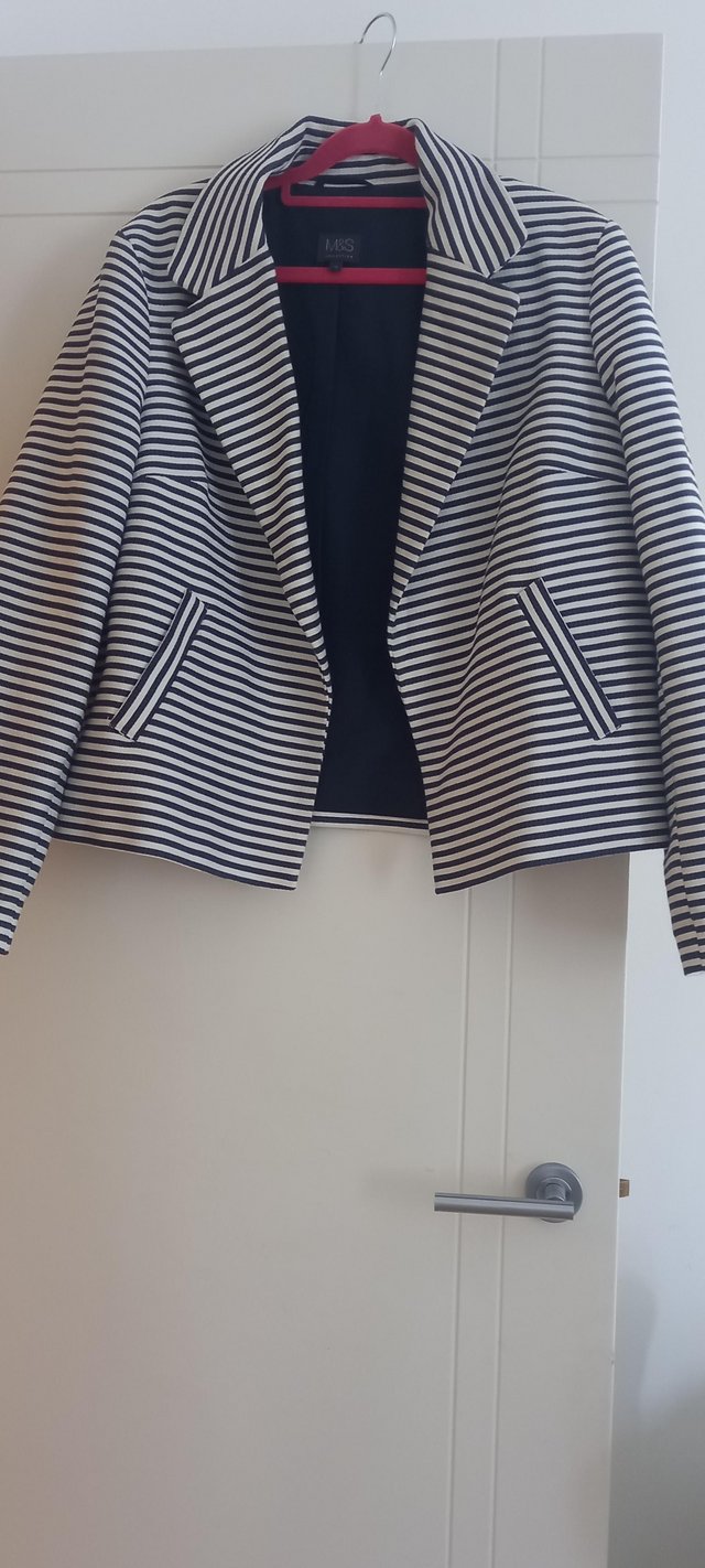 Preview of the first image of M&SCollection blue and white striped jacket 14.
