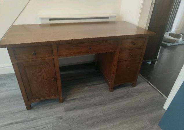 Image 3 of Solid Dark Wood Desk -used with some damage