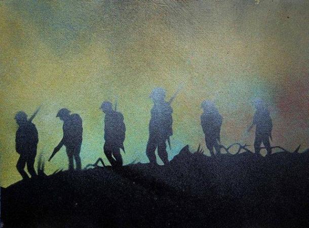 Image 1 of Tommy's at dusk ww1 the Somme acrylic spray art painting