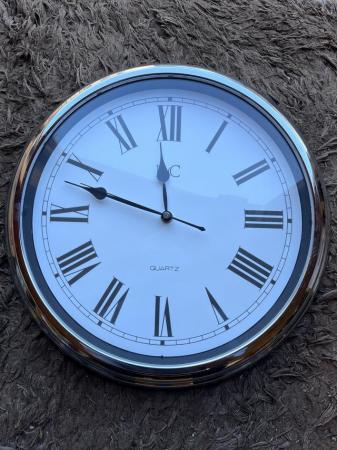 Image 1 of Large silver / chrome wall clock