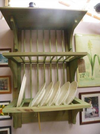 Image 1 of Plate rack, 2 tier in a green paint wash