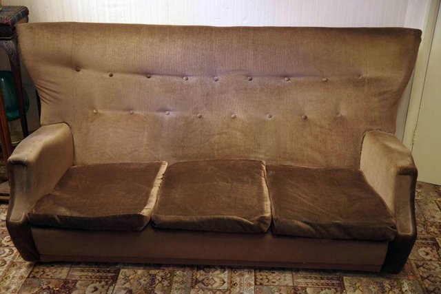 Image 3 of 3 Seat Sofa, brown velvety cover