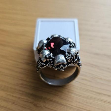 Image 2 of Pewter Gothic Style Ring with Red Stone