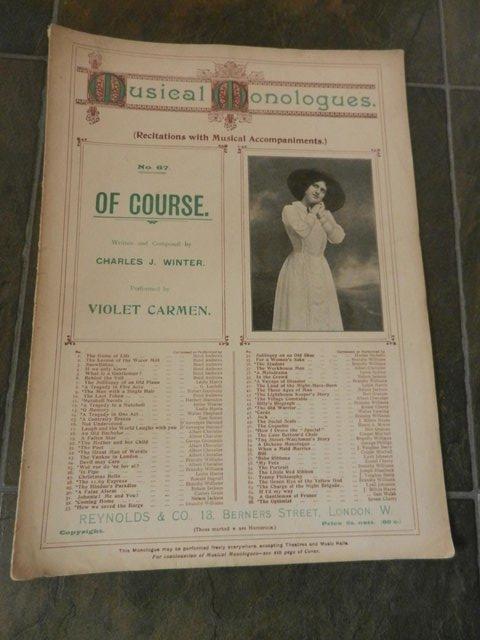 Preview of the first image of Vintage Sheet Music Musical Monologues No 67 Of Course (1911.