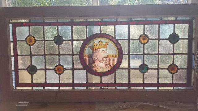 Image 7 of 'THE KING' Victorian/Edwardian Stained Glass Window Panel
