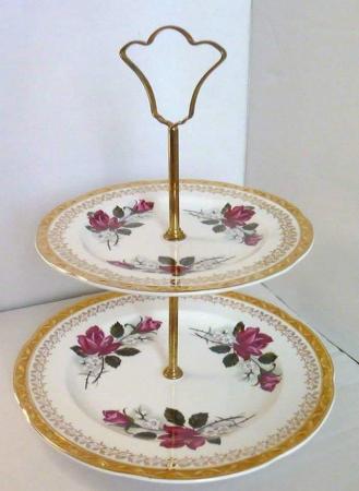 Image 1 of Gold Red Rose's Two Tier Cake Stand