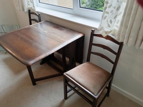 Image 2 of Dining table  table and chairs oak drop leaf