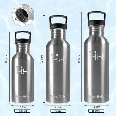Image 5 of HoneyHolly Metal Water Bottle 750ml Stainless Steel + Straw