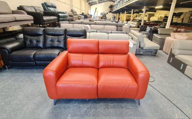 Image 5 of La-z-boy Washington orange leather recliner 2 seater sofa