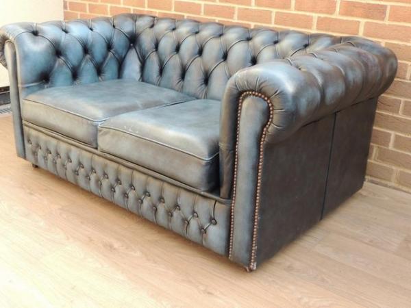 Image 1 of Chesterfield Blue Sofa (UK Delivery