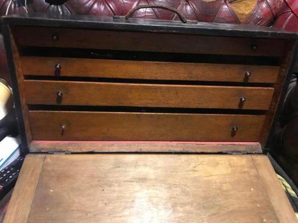 Image 5 of VINTAGE FOUR DRAWER WOODEN TOOL CHEST WITH  SMALL TOOLS